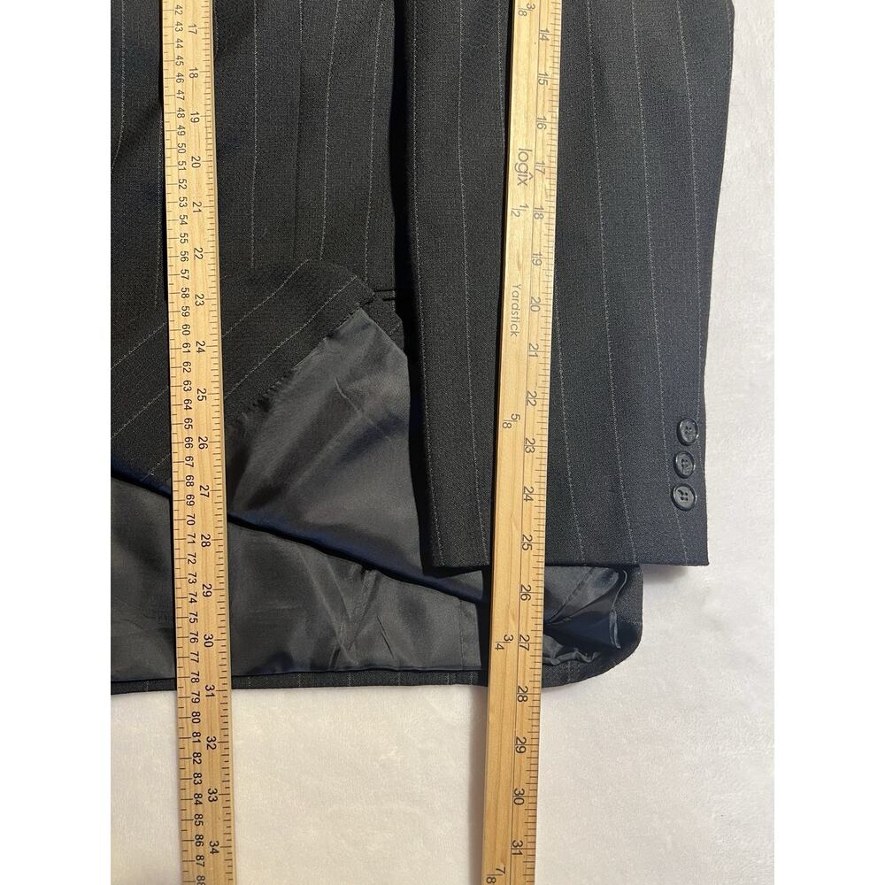 Vintage Franco Lanzetti Mens 46R 38x29 Black Gray Banker's Stripe 4 Btn Suit - Picture 12 of 16